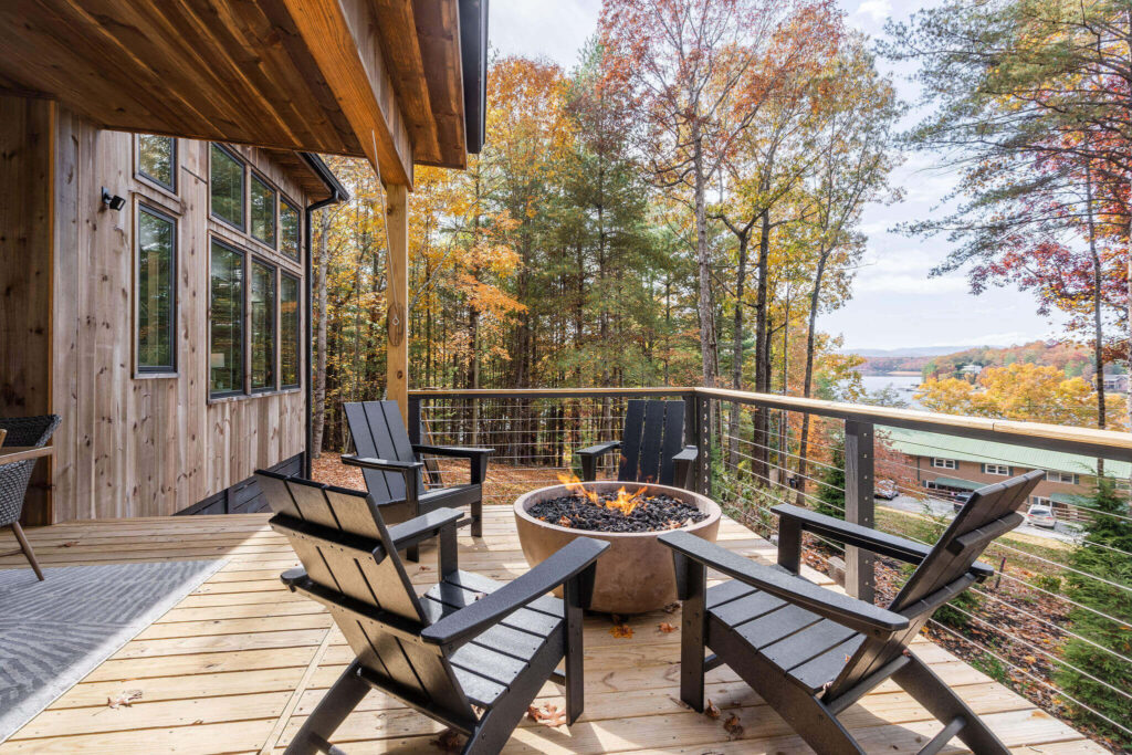 Lantern Landing Deck With Firepit and view of Lake Blue Ridge